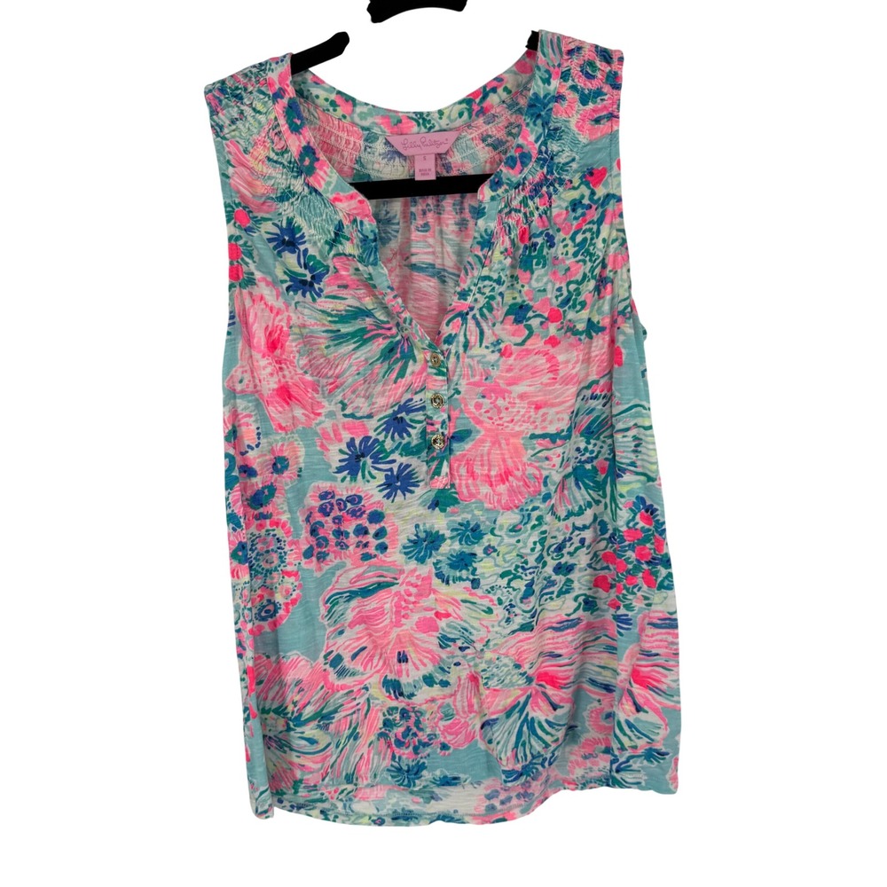 Lilly Pulitzer Essie Sleeveless Top Size S Serene Blue‎ Gypsea Cotton 97864